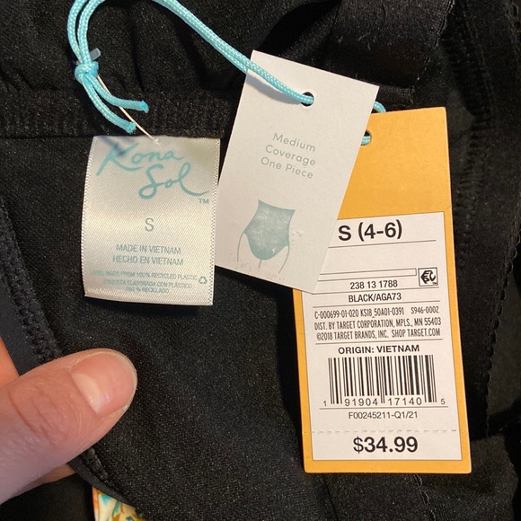 Kona Sol Black One-Shoulder Tie Floral One-Piece Swimsuit - Picture 7 of 10